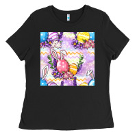 Black Easter Eggs With Flowers Seamless Pattern Ladies Tee - BundleAndBundleShop
