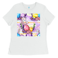 White Easter Eggs With Flowers Seamless Pattern Ladies Tee - BundleAndBundleShop