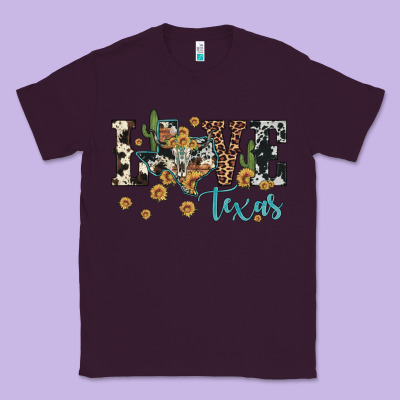 Love Texas Map Sunflower Cactus Cowhide Leopard Classic Tee Designed By Artiststas