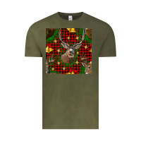 Vintage Olive christmas deer and bell seamless pattern Vintage Tee - BundleAndBundleShop