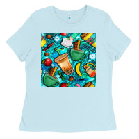 Baby Blue school boy coffe cup with camouflage seamless pattern bbs Ladies Tee - BundleAndBundleShop
