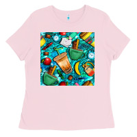 Bubblegum Pink school boy coffe cup with camouflage seamless pattern bbs Ladies Tee - BundleAndBundleShop