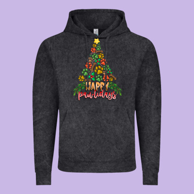 Paw Print Christmas Tree Vintage Hoodie Designed By Cowhidedigitalart