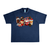 Navy Chocolate Love Coffee Cups Urban Heavy Tee - FaDigitalArtStudio