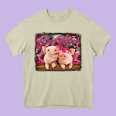 Be Mine Valentine's Day Pigs Heavy Core Tee Designed By Jasminsmagicworld