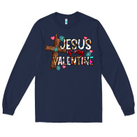Navy jesus is my valentine Long Sleeve Tee - CowhideDigitalArt