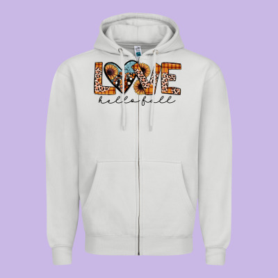 Hello Fall Love Zipper Hoodie Designed By Jahusdesignshop