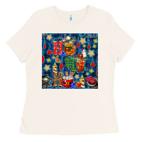 Bone christmas ho ho ho with coffee cups and ornaments with plaid seamless  Ladies Tee - BundleAndBundleShop