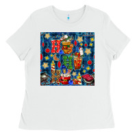 Christmas Ho Ho Ho With Coffee Cups And Ornaments With Plaid Seamless  Ladies Tee | Teevron