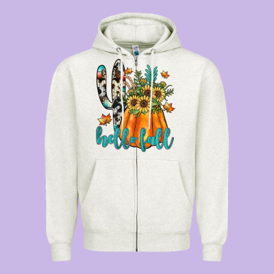 Hello Fall Zipper Hoodie Designed By Jahusdesignshop