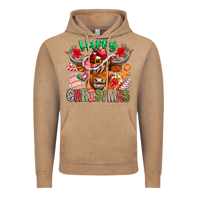 Happy Christmas Cow Vintage Hoodie by CowhideDigitalArt | Teevron