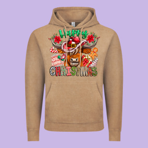 Happy Christmas Cow Vintage Hoodie Designed By Cowhidedigitalart