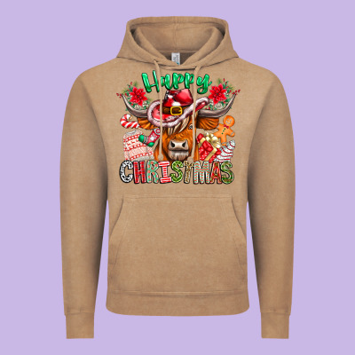 Happy Christmas Cow Vintage Hoodie Designed By Cowhidedigitalart