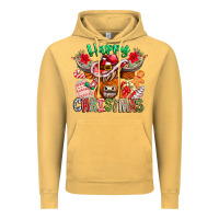 Vintage Mustard Happy Christmas Cow Vintage Hoodie - CowhideDigitalArt