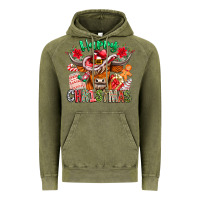 Vintage Olive Happy Christmas Cow Vintage Hoodie - CowhideDigitalArt