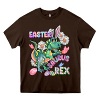 Chocolate Brown Easter Saurus Rex Easter Day Heavy Core Tee - CowGirlArtShop