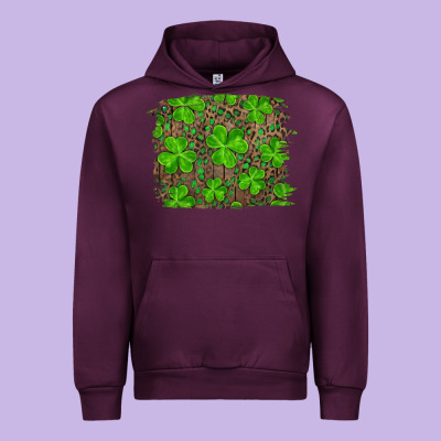 St Patrick's Day Shamrock And Leopard Distressed Urban Hoodie Designed By Ranaportraitstore