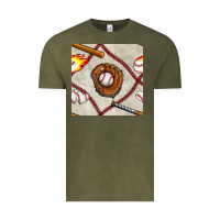 Vintage Olive baseball glove and bat seamless pattern Vintage Tee - BundleAndBundleShop