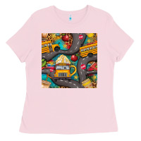 Bubblegum Pink school bus coffee and star with leopard seamless pattern bbs Ladies Tee - BundleAndBundleShop