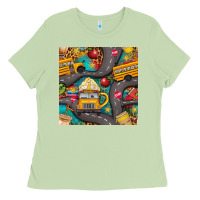 School Bus Coffee And Star With Leopard Seamless Pattern Bbs Ladies Tee | Teevron