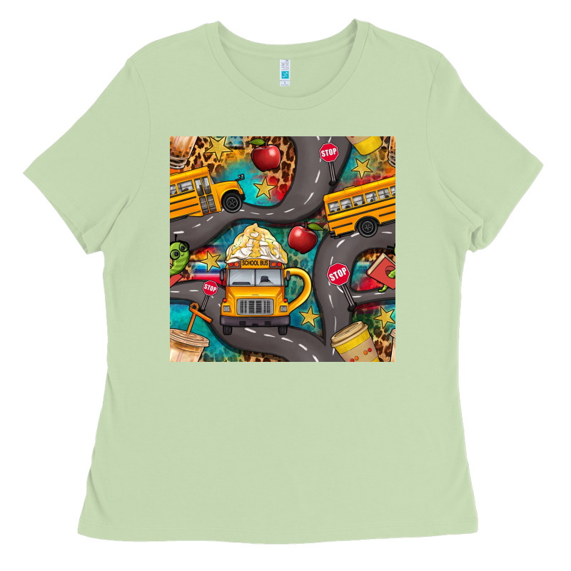 School Bus Coffee And Star With Leopard Seamless Pattern Bbs Ladies Tee by BundleAndBundleShop | Teevron