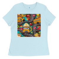 Baby Blue school bus coffee and star with leopard seamless pattern bbs Ladies Tee - BundleAndBundleShop