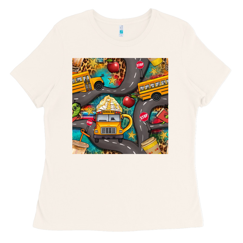 School Bus Coffee And Star With Leopard Seamless Pattern Bbs Ladies Tee by BundleAndBundleShop | Teevron