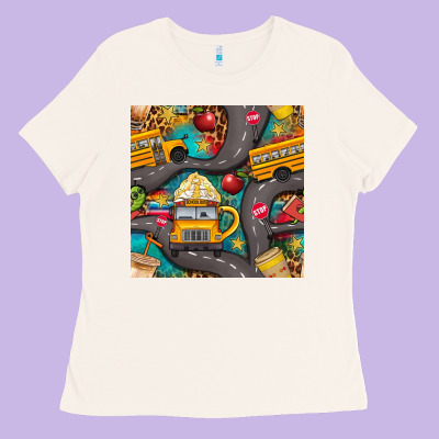 School Bus Coffee And Star With Leopard Seamless Pattern Bbs Ladies Tee Designed By Bundleandbundleshop