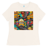 Bone school bus coffee and star with leopard seamless pattern bbs Ladies Tee - BundleAndBundleShop