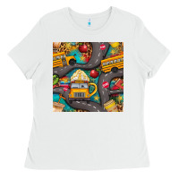 White school bus coffee and star with leopard seamless pattern bbs Ladies Tee - BundleAndBundleShop