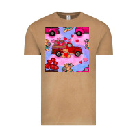 Valentines Day Truck And Cupid In The Sky Seamless Pattern Vintage Tee | Teevron
