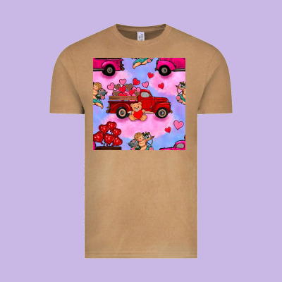 Valentines Day Truck And Cupid In The Sky Seamless Pattern Vintage Tee Designed By Bundleandbundleshop