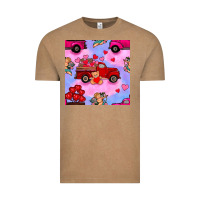 Vintage Coffee valentines day truck and cupid in the sky seamless pattern Vintage Tee - BundleAndBundleShop