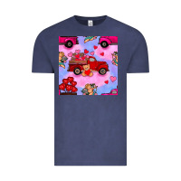 Vintage Denim valentines day truck and cupid in the sky seamless pattern Vintage Tee - BundleAndBundleShop