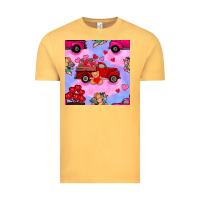 Vintage Mustard valentines day truck and cupid in the sky seamless pattern Vintage Tee - BundleAndBundleShop