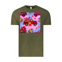 Vintage Olive valentines day truck and cupid in the sky seamless pattern Vintage Tee - BundleAndBundleShop