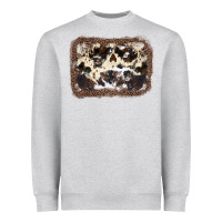 Heather Grey Cowhide Leopard Background Heavyweight Sweatshirt - JahusDesignShop