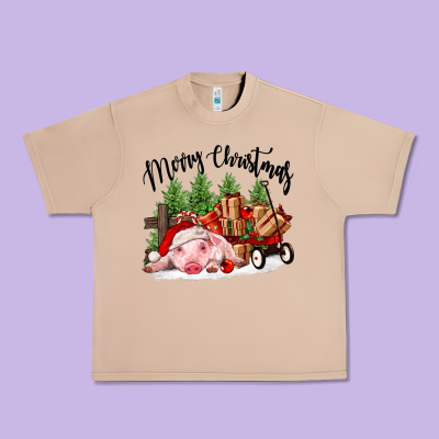 Merry Christmas Pig Urban Heavy Tee Designed By Fadigitalartstudio