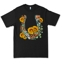 Black western leopard cowhide sunflowers horseshoe Premium Tee - OliviaCreatesArt