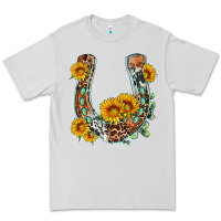 Dove Grey western leopard cowhide sunflowers horseshoe Premium Tee - OliviaCreatesArt
