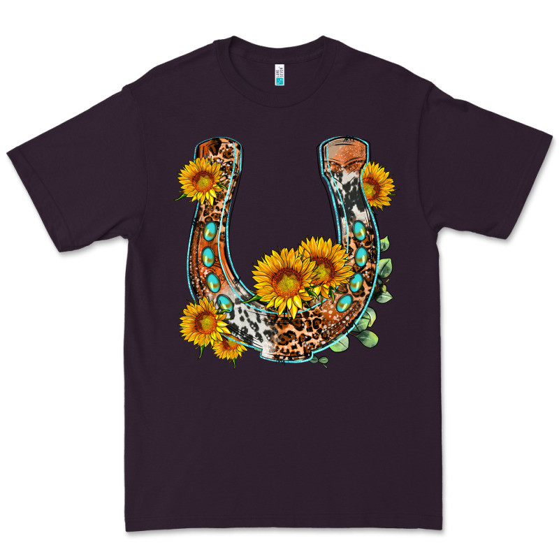 Western Leopard Cowhide Sunflowers Horseshoe Premium Tee by OliviaCreatesArt | Teevron
