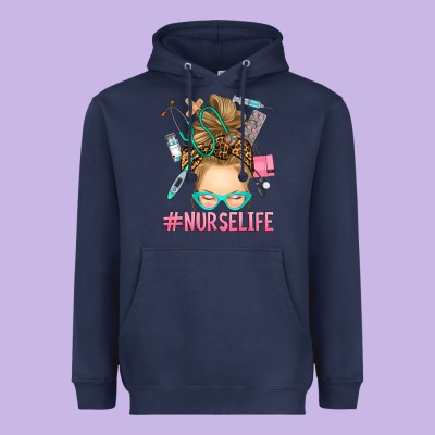Blonde Messy Bun Nurse Life Heavyweight Hoodie Designed By Ranaportraitstore