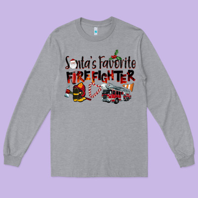 Santa's Favorite Firefighter Long Sleeve Tee Designed By Lillyallendesigns