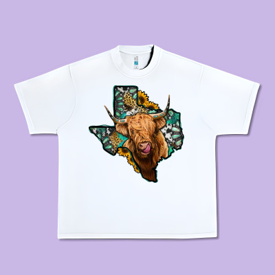 Texas Map Highland Cow Urban Heavy Tee Designed By Jasminsmagicworld