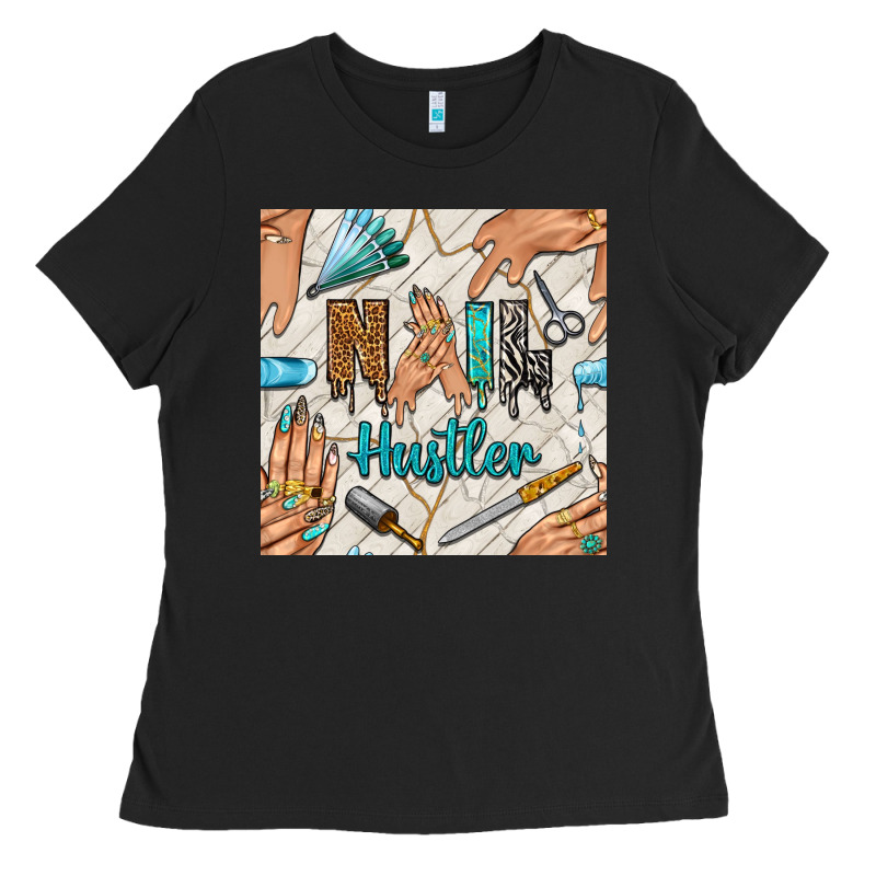 Hail Hustler And Nail Art Hands With Glitter Polish Seamless Pattern B Ladies Tee by BundleAndBundleShop | Teevron