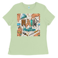 Matcha hail hustler and nail art hands with glitter polish seamless pattern b Ladies Tee - BundleAndBundleShop