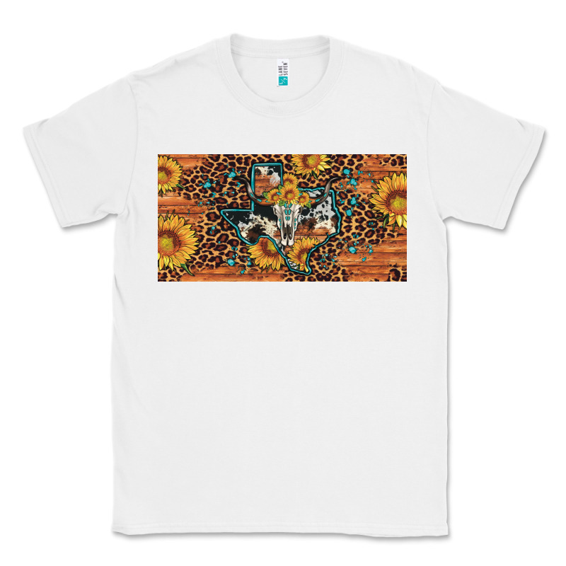 Texas Map Bull Skull Sunflower Leopard Licence Plate Classic Tee by Artiststas | Teevron