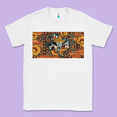 Texas Map Bull Skull Sunflower Leopard Licence Plate Classic Tee Designed By Artiststas