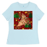 Baby Blue christmas nails and trees with leopard and plaid seamless pattern bbs Ladies Tee - BundleAndBundleShop