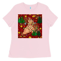 Bubblegum Pink christmas nails and trees with leopard and plaid seamless pattern bbs Ladies Tee - BundleAndBundleShop